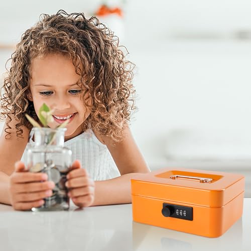 Cash Box with Combination Lock and Money Tray Metal Money Box for Cash Portable Lock Box for Money 7.87 x 6.3 x 3.54 Inches - Orange by Goehiaul - Image 6