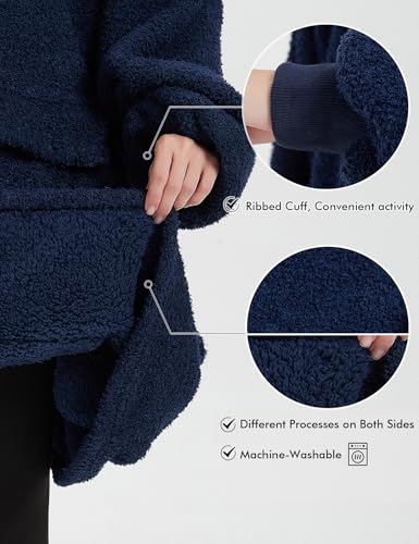 KFUBUO Cobertor de lã de ovelha com capuz adulto extragrande cobertor presente para mulheres, Azul m