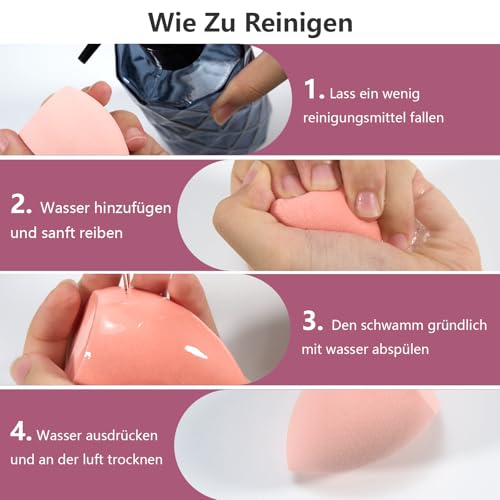 Juego de 4 Esponja Maquillaje Profesional, Beauty Blender Multifunción para Base Líquida, Corrector, BB Cream, Seco y Húmedo, Suave y Sin Latex, Esponjas Maquillaje Cara Ideal para Difuminar y Mezclar - imagen 5