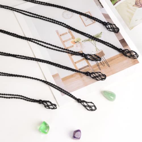 Weryerker 12 Pcs Crystal Necklace Cord Empty Stone Holder 1.57“ Replacement Necklace Rope Hand-Woven Necklace Cord With Adjustable For Stone Necklace Diy Bracelet (Black) #TOP5