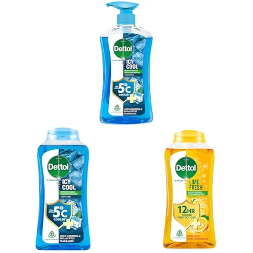 Image of Dettol Body Wash Set - Cool (500ml & 250ml) + Lime Fresh Refresh (250ml) - Soap-Free Shower Gel for Men & Women with 12h Odour Protection - Pack of 3