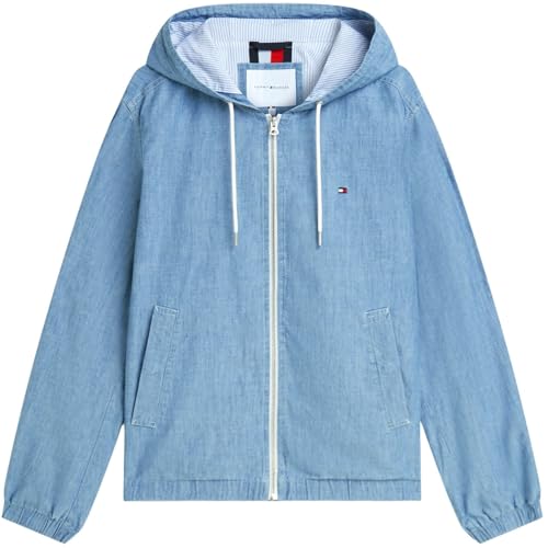 Tommy Hilfiger Herren Übergangsjacke Chambray mit Kapuze, Blau (Mid Wash), XL – Ansicht 6