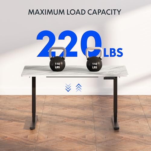Image of FLEXISPOT E6 3-Stage Dual Motor 60 x 24 Electric Standing Desk Sit Stand Up Desk, Holds 220 lbs, Adjustable Height w /Memory Presets, One-Piece White Desktop & Black Frame, Ships in 2 Boxes