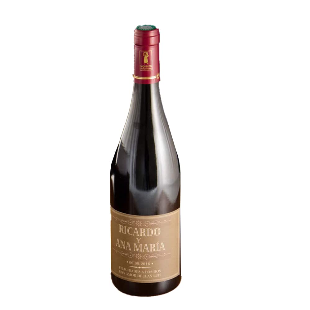 Regalo para Parejas Personalizable: Botella de Vino Personalizada con Nombres, Fecha y dedicatoria, en Caja de Madera Personalizada