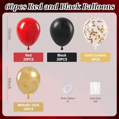 Image of 12inch Red Black and Gold Balloons with Red Black Gold Confetti Balloons