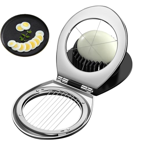 Rurunklee Cortador de huevos duros, cortador de huevos para huevos duros - Rebanada de separador de huevos de picadora de huevos domésticos resistente 2 en 1 de acero inoxidable, cortador de huevos