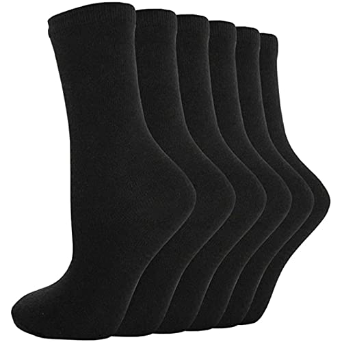 various Calcetines Algodón Térmicos,Color Negro 6 pares, Altos de Algodón,Rizo Interior,Calcetines de Senderismo, Antiampollas, Hombres, Mujeres y Niños