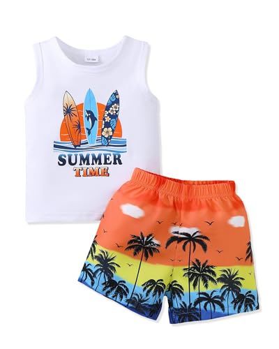 Image of NZRVAWS Toddler Baby Boy Summer Clothes 2Pcs Shorts Set Sleeveless Tank Tops Hawaiian T-Shirt Cute Boys Clothing Set