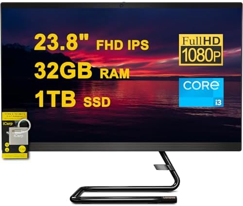 Lenovo IdeaCentre AIO 3 All-in-One Desktop 23.8" FHD IPS Anti-Glare Intel Quad-core i3-10100T 32GB RAM 1TB SSD Win10 w/ICP Accessory