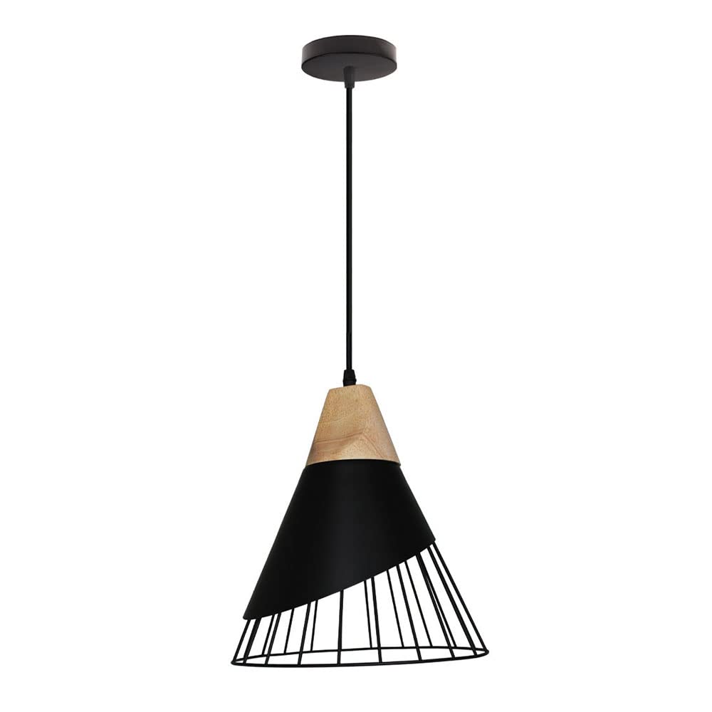 9.8in With Wood Hanging Lighting Industrial Traditional Pendant Lamp Vintage Lampshade Industrial Chandeliers Porch Aisle Decoration Lighting Fixtures For Kitchen Island,Foyer,Entryway,Hallway STVDEDG