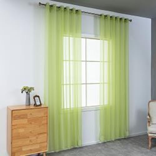 Blausky 2 cortinas de gasa de color sólido, cortinas con ojales, cortinas transparentes con ojales, cortinas de gasa, para salón, cortinas decorativas para dormitorio, verde, 140 x 230 cm