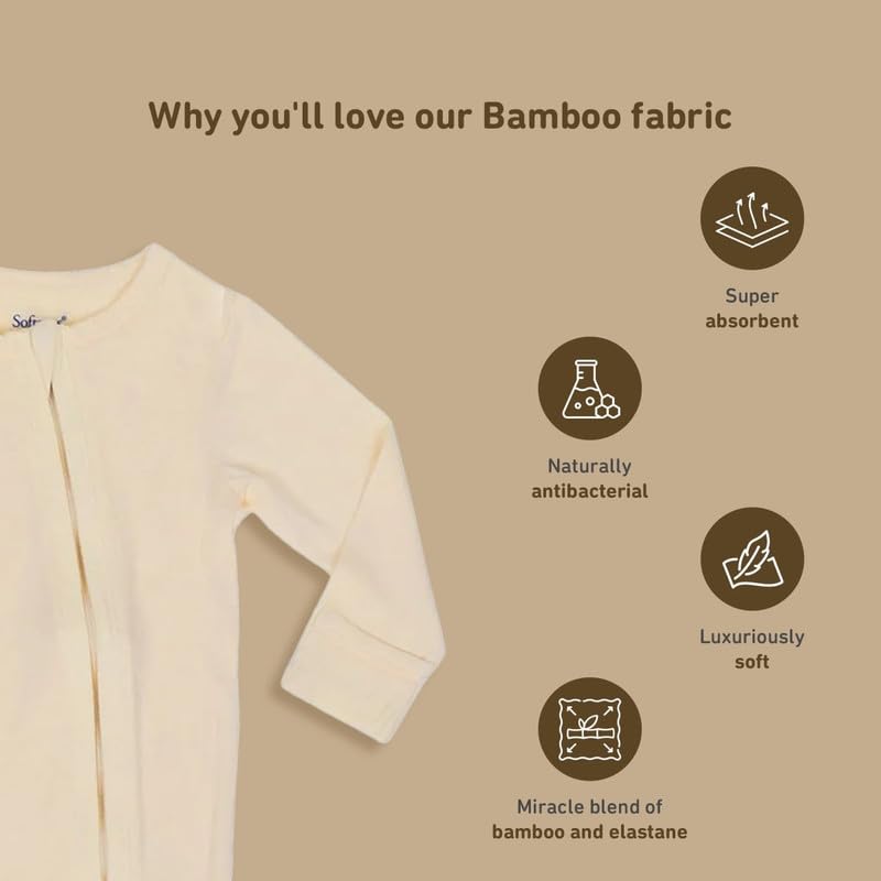 Softsens Baby Bamboo Zipper Footie | Ultra-Soft Bamboo Fabric | Breathable & Thermoregulating | Baby Sleepsuit, Romper, & Kidsuit Buttercream | (9-12M, Off-White) - Image 6 thumbnail