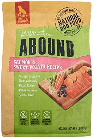 Abound Natural Adult Dog and Puppy Dry Food, Salmon & Sweet Potato Recipe, 4 lbs