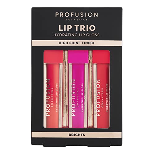 Profusion Cosmetics Lip Trio Hydrating Lip Gloss with High Shine Finish for All Skin Types Achieve Luscious Lip with Bold and Nourishing Lip Gloss Set