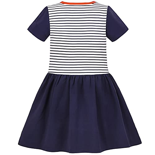 Image of Sunny Fashion Girls Dress Colorful Striped Knitted Cotton Stretch School