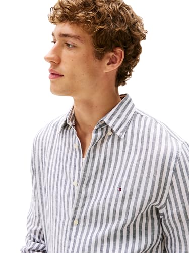 Image of Tommy Hilfiger Men's Long Sleeve Casual Linen Button Down Shirts in Regular Fit
