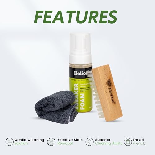 Image of Helios Shoe Cleaning Kit | 150 ml Sneaker Cleaner Kit with Brush & Microfiber Towel | Shoe Cleaner for Sports Shoes, White Shoes & Sneakers | Easy Cleaning Solution
