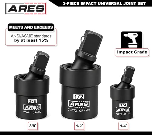 Image of ARES 70073 3-Pc Impact Universal Joint Set - 1 /4, 3 /8, 1 /2-In Drive