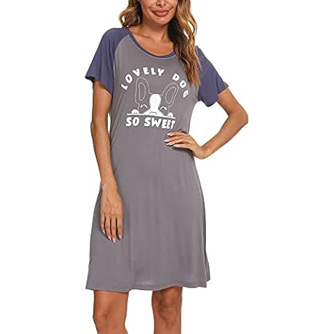Generic Nachthemd Damen-Kurzarm Schlafhemd -Weiche Nachtwäsche Cover