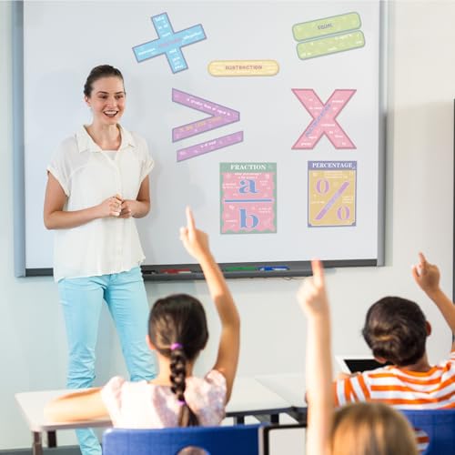 Image of Geyoga 15 Pcs Educational Math Posters Set for Elementary Mathematics Classroom Symbol Addition Subtraction Multiplication Division Fractions, Percentages Back to School for Ages 3-10(Pastel)
