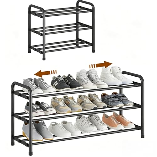 YUWHFEI Étagère à Chaussures Extensible 3 Niveaux 45-80cm, Rangement de Chaussure en Métal,...
