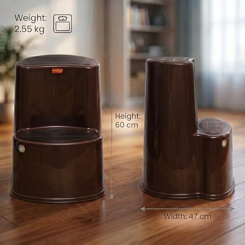 Image of Multipurpose Step Stool with Anti-Skid Surface for Home, Kitchen & Office | Premium Plastic Ladder Stool | 220 kg Hight Weight Load Capacity | 60 x 47 x 51.5 cm  (Weather Brown)