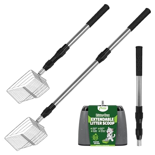 XBX Long Handle Cat Litter Scoop with Holder, Adjustable Extendable Metal Litter Scooper, Stainless Steel Shovel Sifter for Litter Box Cleaning, Durable Cat Pooper Scooper for Home Use
