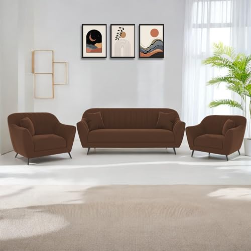 Image of Atticus 3+1+1 Seater Sofa Set for Living Room (Brown Colour) Premium Fabric Sofa