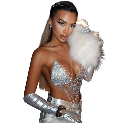 Bikini Rhinestone Mesh Top Shirt Crystal Bra Body Chain Festival Rave Crop Tank Top Summer Beach Underwear for Women2