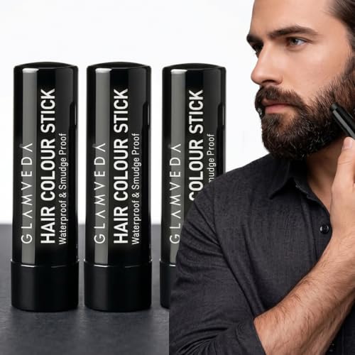 Image of Glamveda Men Hair Color Stick | Instant Root Touch-Up & Grey Hair Cover-Up | Natural Hairline & Beard Touch-Up | Highly Pigmented Hairline Powder Stick | Long-Lasting Matte Finish | Pack of 3