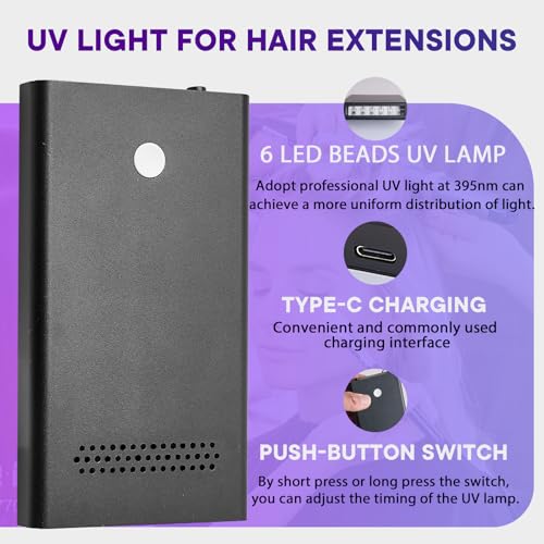V Light Hair Extension Kit UV LED Hair Lamp Machine, Faster Wig Hair Extensions Glue Curing UV Dryer Gel Light, Rechargeable Hair Extension V Lights for Home Salon Hairdressing-Upgraded4