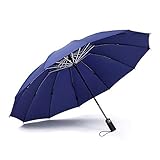 Wsky 12 Ribs Inverted Umbrella Windproof Automatic Folding Umbrella Teflon Coating Canopy Reverse Umbrella Portable Travel Umbrella Blue