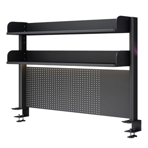 Panneau perforé de rangement pour bureau et étagère informatique réglable à double niveau
