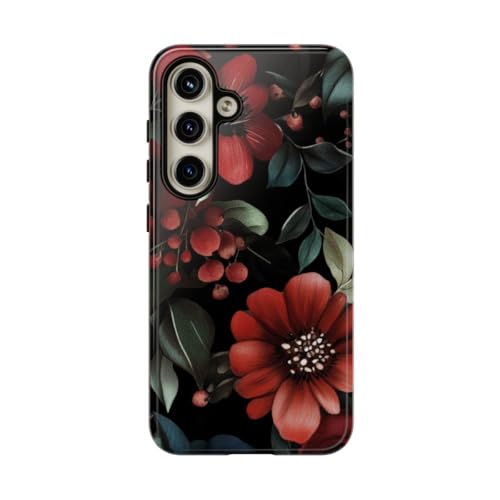 Coque rigide brillante motif floral rouge vert pour Samsung Galaxy S24
