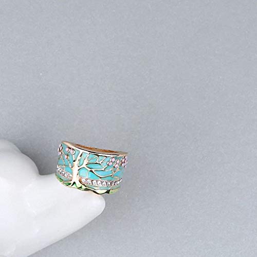 Lucky Flower Tree Rings Gold Pink Opal Green Enamel Wide Ring For Woman Party Crystal Vintage Jewelry Z0006 8 #TOP2