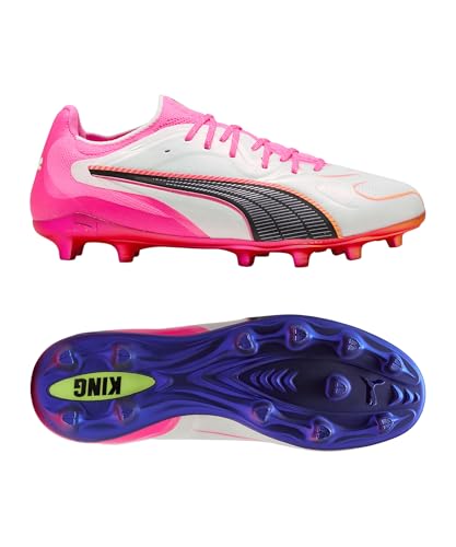 PUMA King 20 Ultimate FG/AG Eclipse Unisexe, blanc et rose, 43 EU