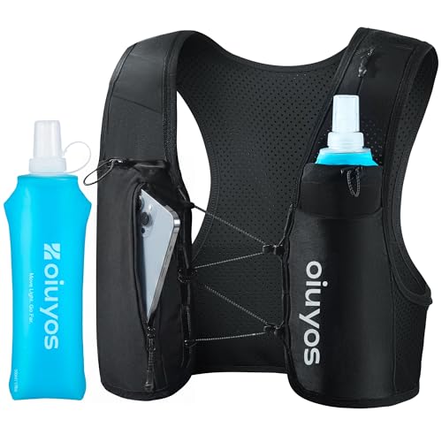 Oiuyos Running Vest for Women Men - Adjustable Chest Straps Running Hydration Vest with 500ml Soft Flask & Phone Holder - Lightweight Reflective Hydration Backpack for Runner Marathon Essentials