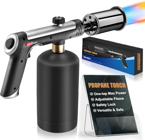 Image of Propane Torch Gun, High-Heat Blow Torch with One-Touch Max Fire & Safety Lock, Adjustable Cooking Torch for Sous Vide, BBQ Grilling, Charcoal, Fireplace, DIY Projects (Tank Not Included)