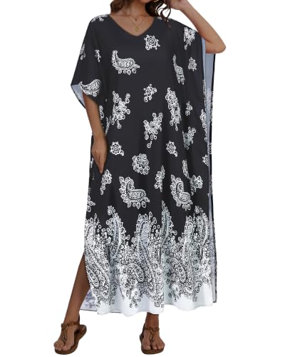 Image of Kaftan Dresses for Women V Neck Caftan Batwing Sleeve Swimsuit Cover Up