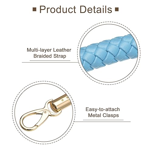uxcell Leather Purse Strap, 60cm/23.6" PU Braided Purse Replacement Handle for Women's Handbag Underarm Bag Tote (Blue) - Image 3