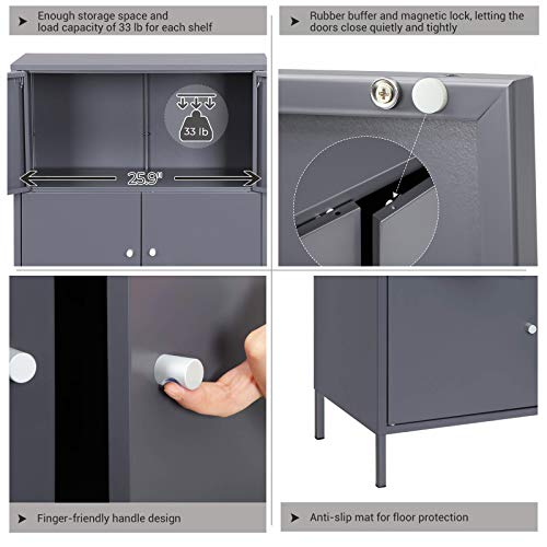 Songmics Storage Cabinet, 3-Tier Metal Office Cabinet, Multipurpose Storage Organiser Stand With 6 Doors, 27.5 X 14.2 X 44.2 Inches, Max. Load Capacity 33 Lb Per Shelf, Gray Uomc06Gb #TOP4