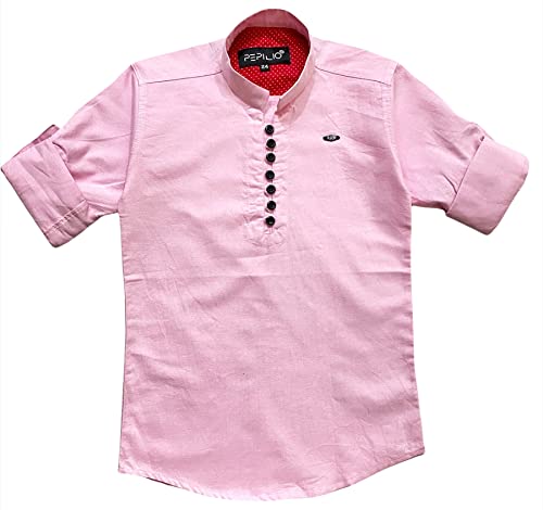 Image of PEPILIO Kids Stylish Solid Style Cotton Mandrain Collar Regular Fit Kurta|| Formal Boys Shirt || Casual Wear Buttoned Kurta for Boys