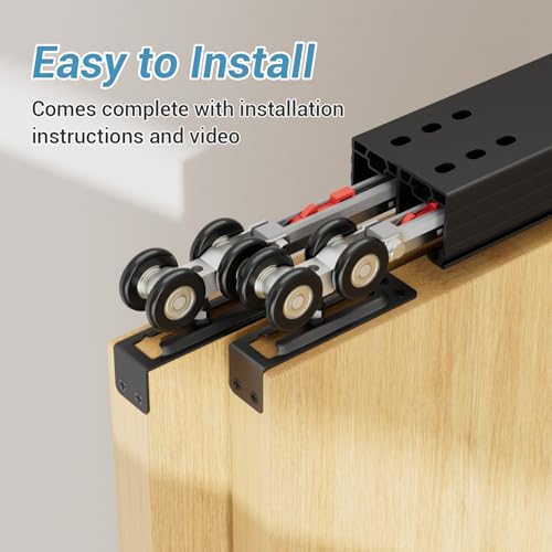 Kit de herrajes para puertas correderas de clóset de aluminio resistente de 72 pulgadas (6 pies), con mecanismo de cierre suave, para sistema de 2 puertas, desliza suave y silenciosamente, compatible con espesores de puerta de 1 3/8" o 1 3/4" miniatura 5