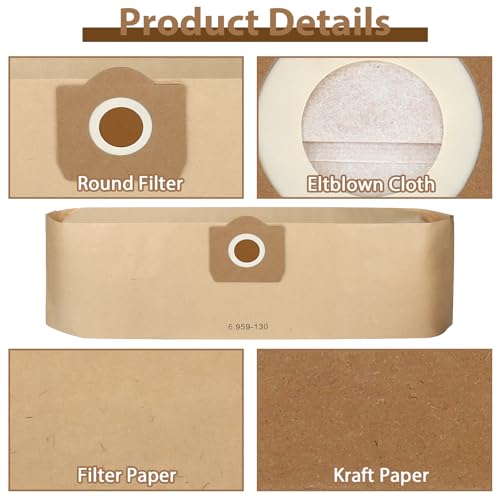 Pack of 16 Staubsaugerbeutel für Kärcher WD3 Beutel, Paper Filter Bags für Kärcher 6.959-130.0, Filtertüten Beutel für WD3 1629 MV3 Premium A2201/2204/2504/2554/2251/2604, Vacuum Cleaner Bags