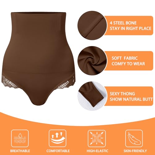 Image of Werena Tummy Control Thong Shapewear for Women High Waisted Body Shaper Panties Shaping Thong Girdle Underwear