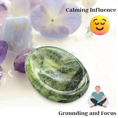 Image of Amazing Gemstone Prehnite Worry Stone, Healing Crystals - Piedra Crystal Fidget for Gift, Meditation, Calming, Relaxation, Stress Relief