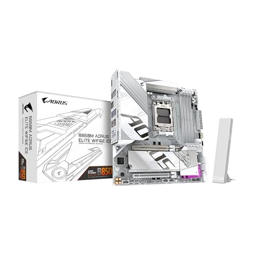 GIGABYTE B850M AORUS Elite WIFI6E ICE AMD AM5 LGA 1718 Motherboard, mATX, DDR5, 2X M.2, PCIe 5.0, USB-C, WIFI6E, 2.5GbE LAN, EZ-Latch, 5-Year Warranty