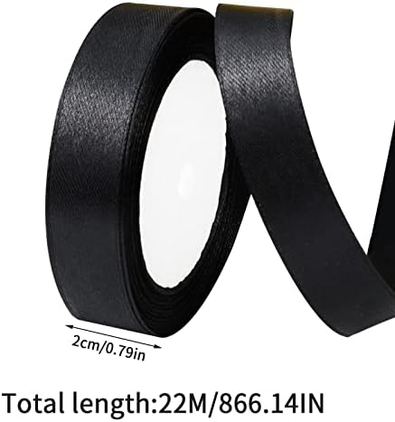 Black Ribbon 20mm, 24 Yards Black Satin Ribbon for Gift Wrapping Fabric Ribbon Cake Ribbon for Balloons Cake Wedding Baby Shower DIY Halloween Christmas Party Decoration