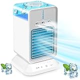  VVLXRIC Mini Climatiseur, 3 Vitesses,3 Modes de Brumisation,4 en 1 Climatisseur Mobile Minuterie 2/4H,120° Oscillation Ventilateur De Climatisation pour Le Bureau à Domicile