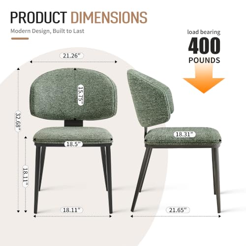 Image of Dining Chairs Set of 4,Fabric Dining Chairs with Metal Frame,Green